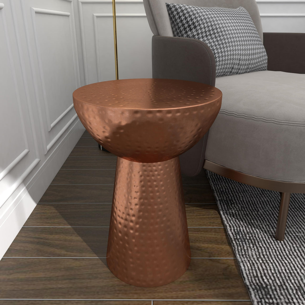 Deco 79 Metal Handmade Side End Accent Table End Table with Hammered Design, Side Table 14" x 14" x 20", Copper - Bircata