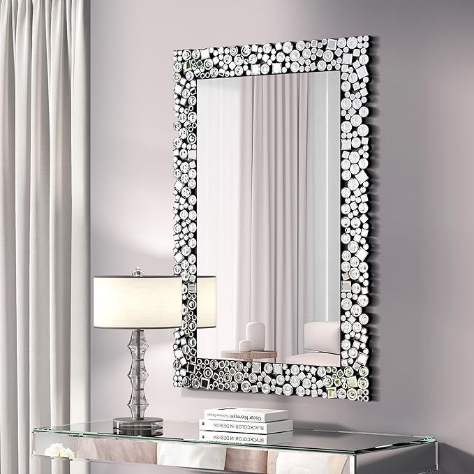 Crystal Crush Diamond Wall Mirror  Rectangle Silver Mirrors
