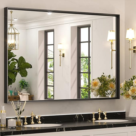 Silver Bathroom Mirror 40 x 30 Inch Rectangular Vanity Mirror for Wall Metal Framed