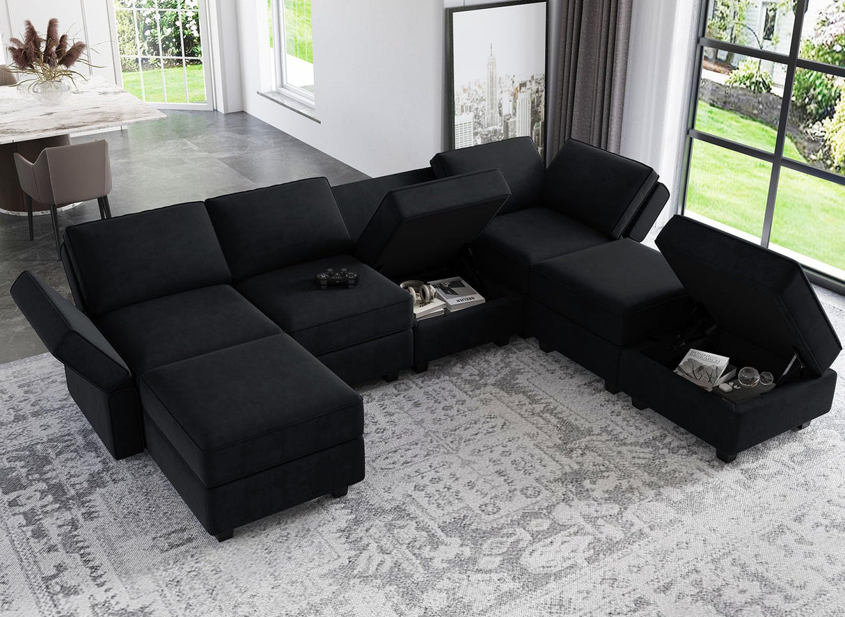 Modular Sectional Sofa U Shaped Sectional Couch with Reversible Chaises Velvet