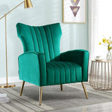 Velvet Accent Chair Modern Wingback Comfy Chair Tufted Reading Armchair with Gold