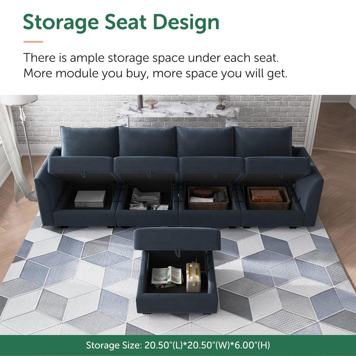 Modular Sectional Sofa Velvet L Shaped Couch with Storage Ottoman Convertible
