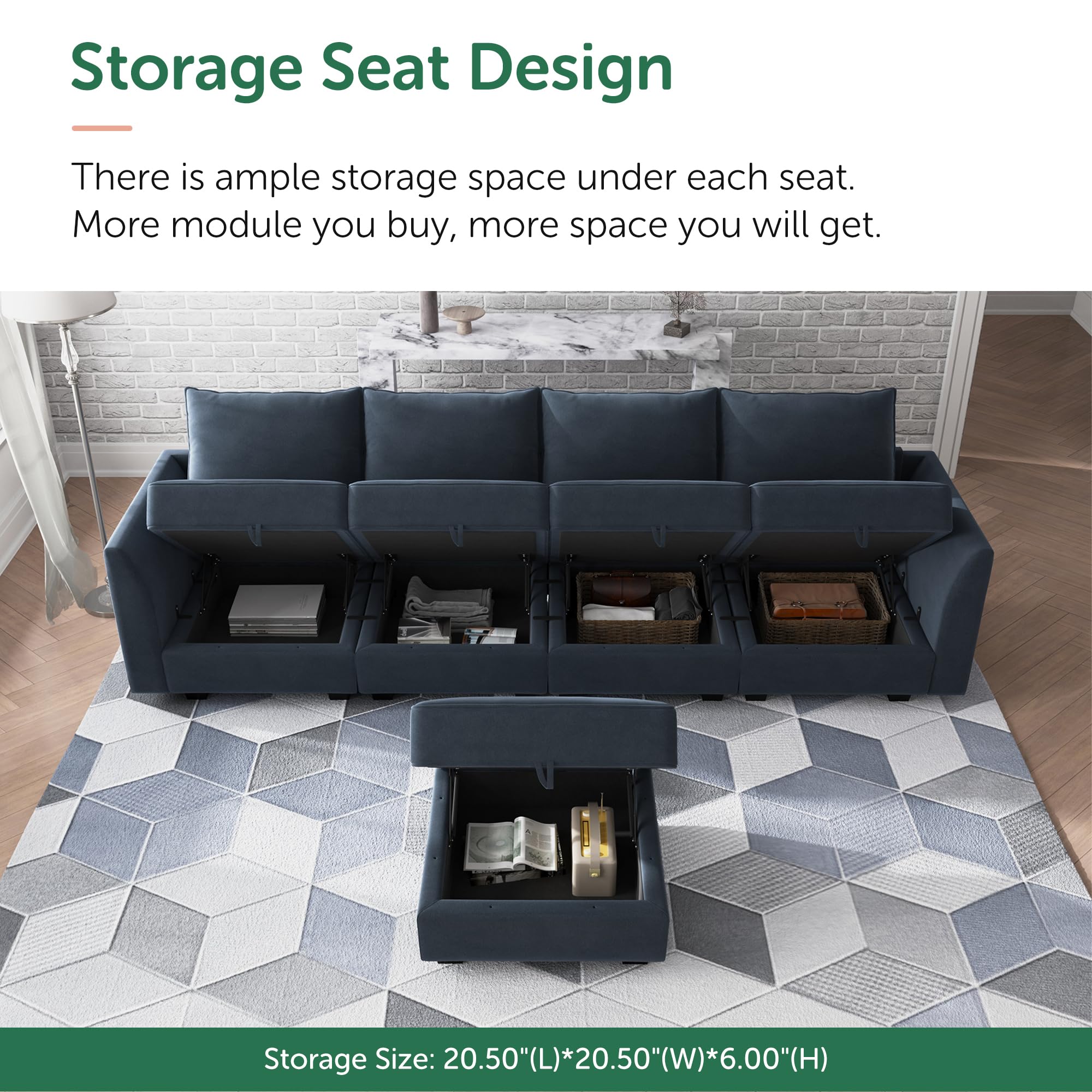 Modular Sectional Sofa Velvet L Shaped Couch with Storage Ottoman Convertible