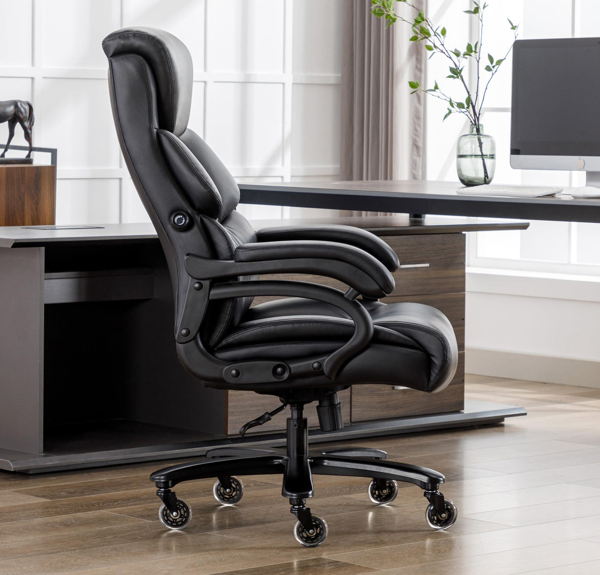 Office Chair Black Leather Ergonomic High Back Big and Tall Executive Home Office Chair