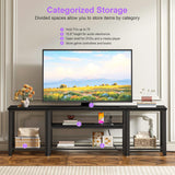 Industrial Metal TV Stand with RGB LED Lights & Power Outlets