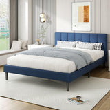 Queen Size Bed Frame with Headboard, Upholstered Bed Frame with Wood Slats Support and Button Stitched Headboard,