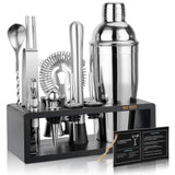 Bartender Kit with Stand - 15 Piece Bar Tool Set, Silver Bar Set Cocktail Shaker Set