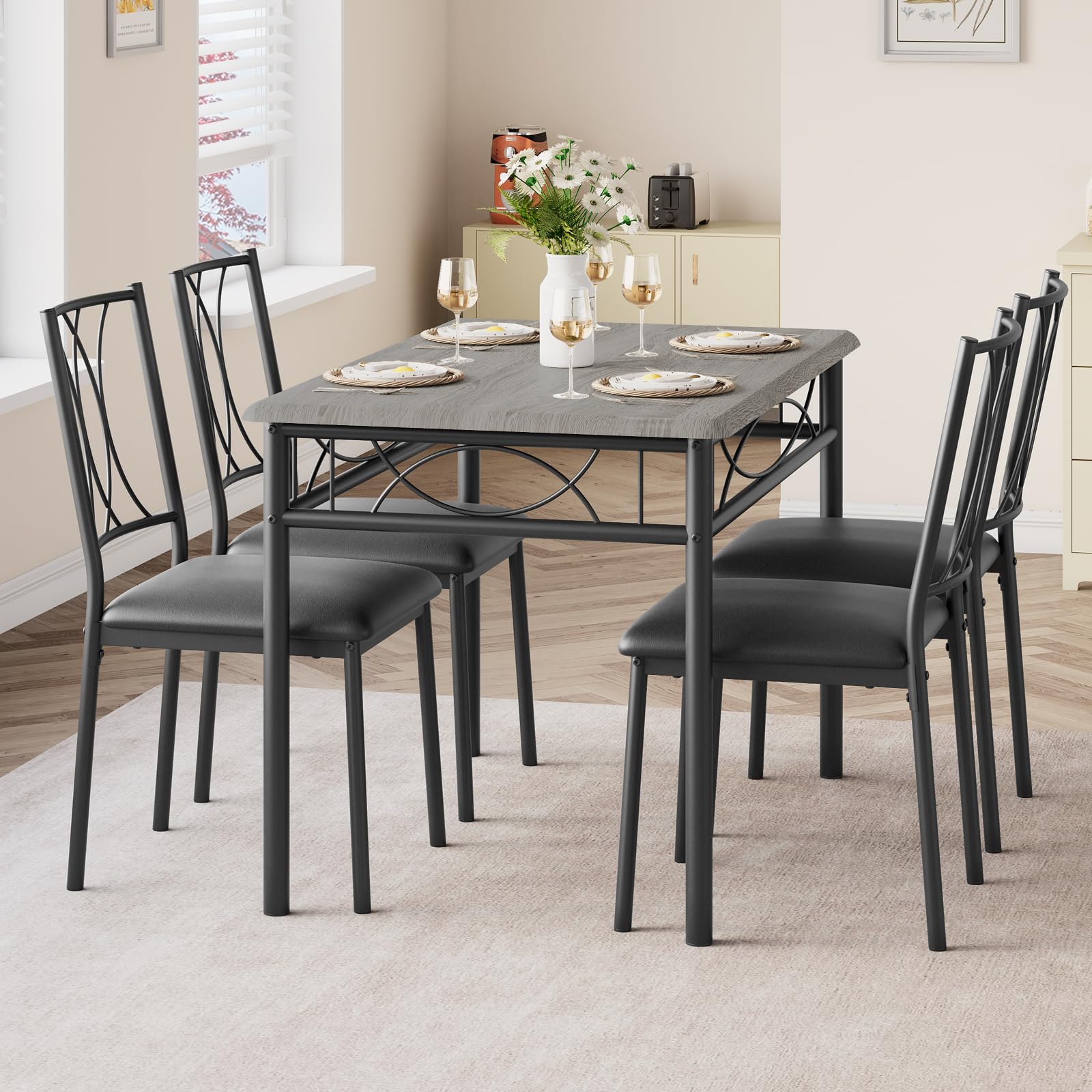 5-Piece Dining Set for 4 with Upholstered Chairs