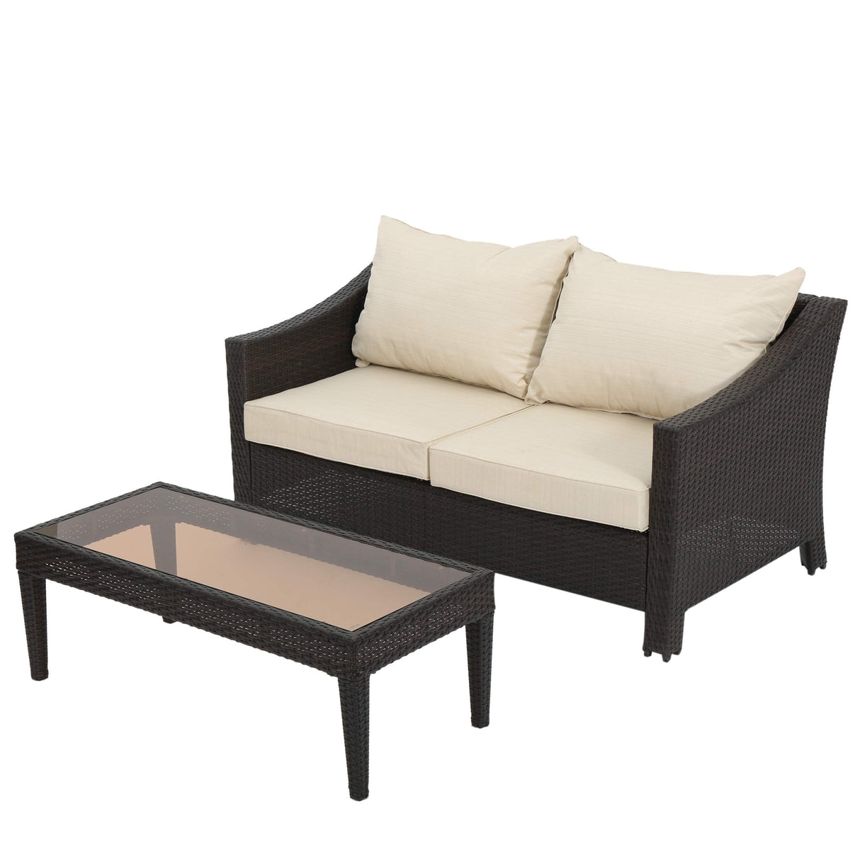 Antibes Outdoor Wicker Loveseat and Table Set with Water Resistant Cushions