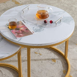 Modern Nesting Coffee Table,Golden Metal Frame with Marble Color top-23.6"