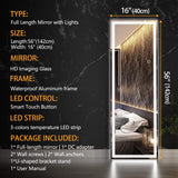 Full Length Mirror with Lights, 56" x 16" LED Floor Mirror, Full Body Dressing Standing