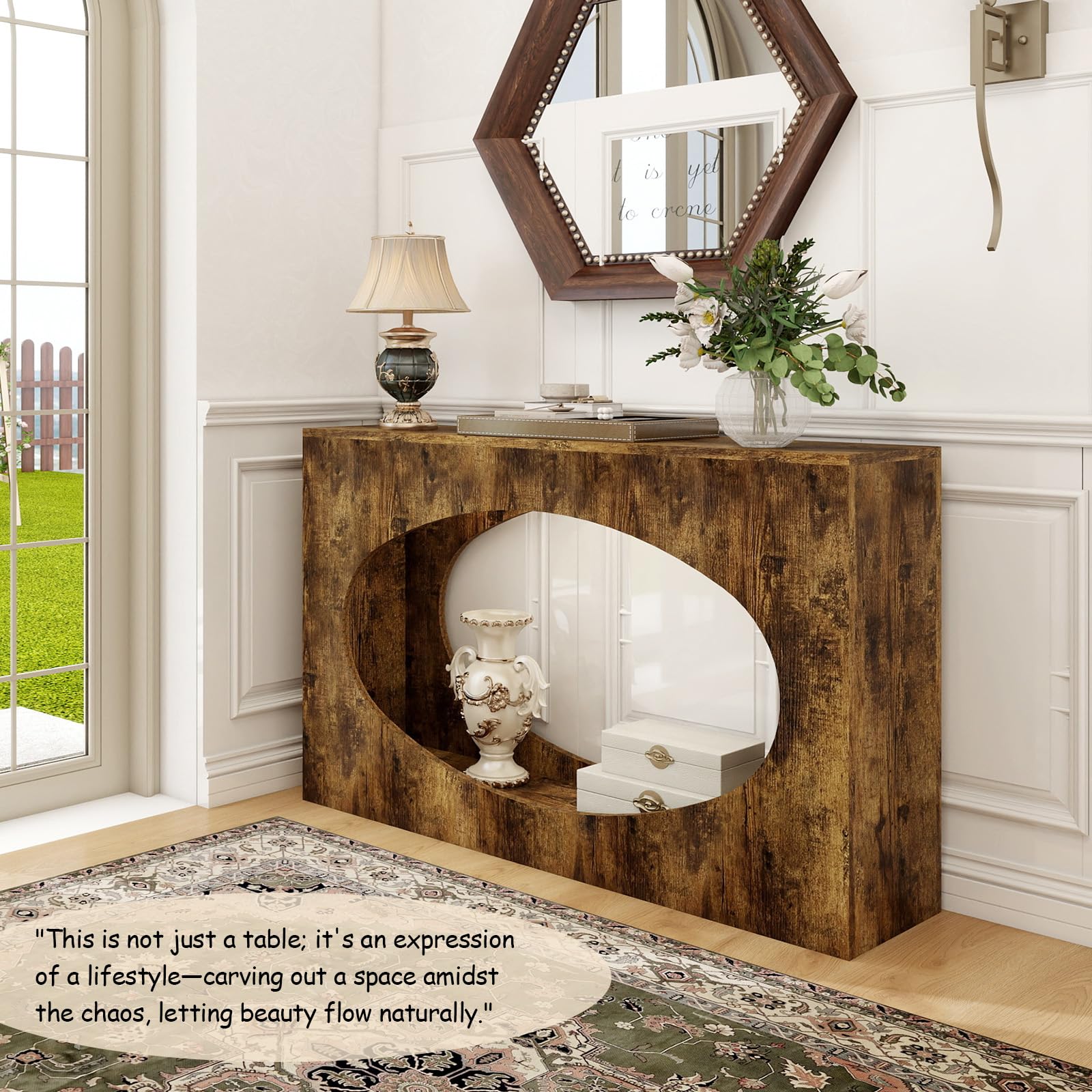 Solid Wood Console Table with Open Storage - Rustic Brown