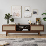 65'' Rattan TV Stand with Storage,Mid Century Modern TV Stand for Living Room