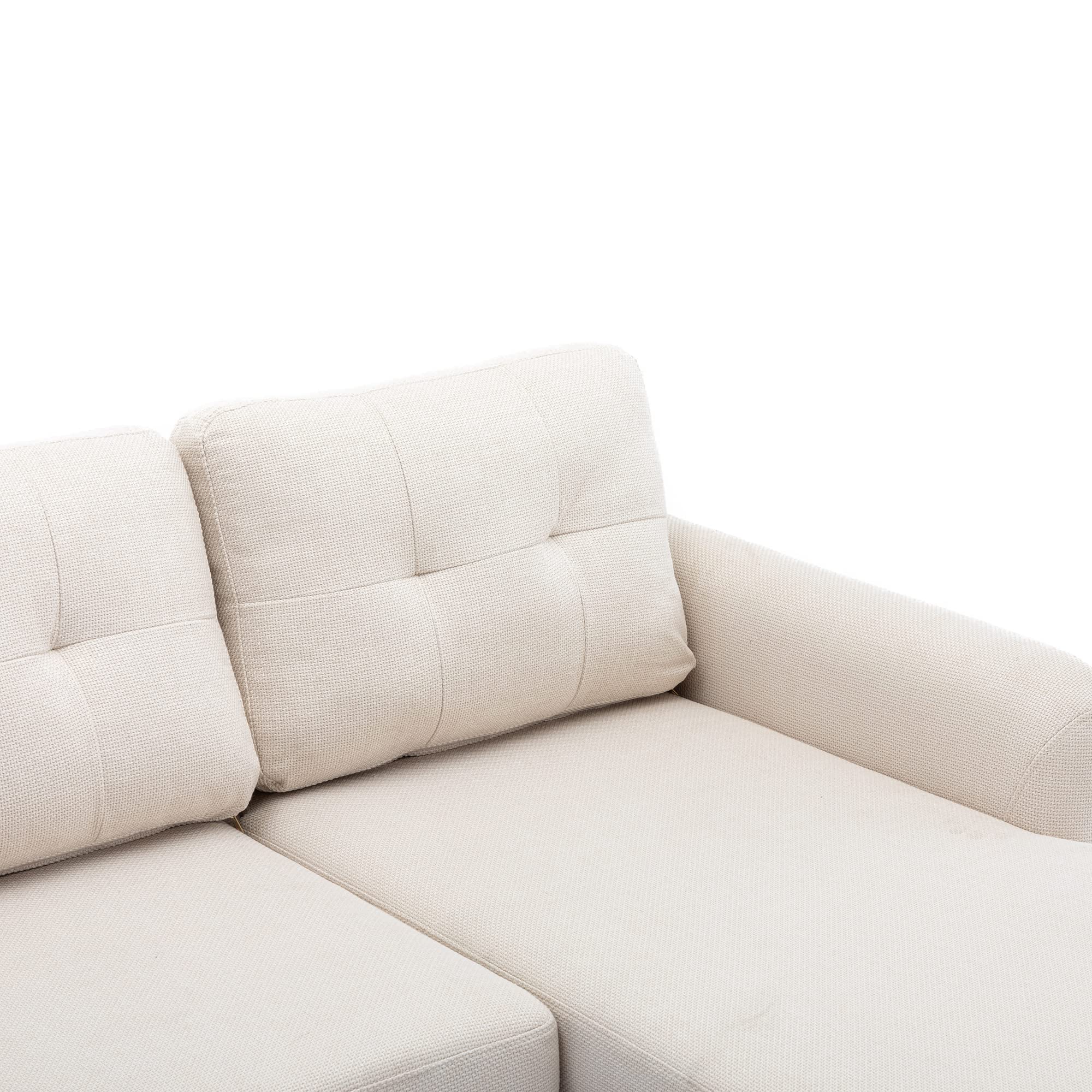 Sofa Bed with Reversible Chaise Longue, Beige Modern L-Shaped Couch