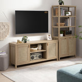 Rattan TV Stand for Living Room - 26" Tall Wood TV Console Cabinet