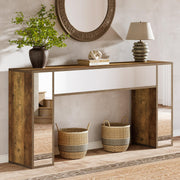 63-Inch Mirrored Console Table for Entryway, Farmhouse Wood Sofa Table Behind Couch