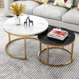 Modern Nesting Coffee Tables Set of 2,Round Center Table with Faux Marble Tabletop