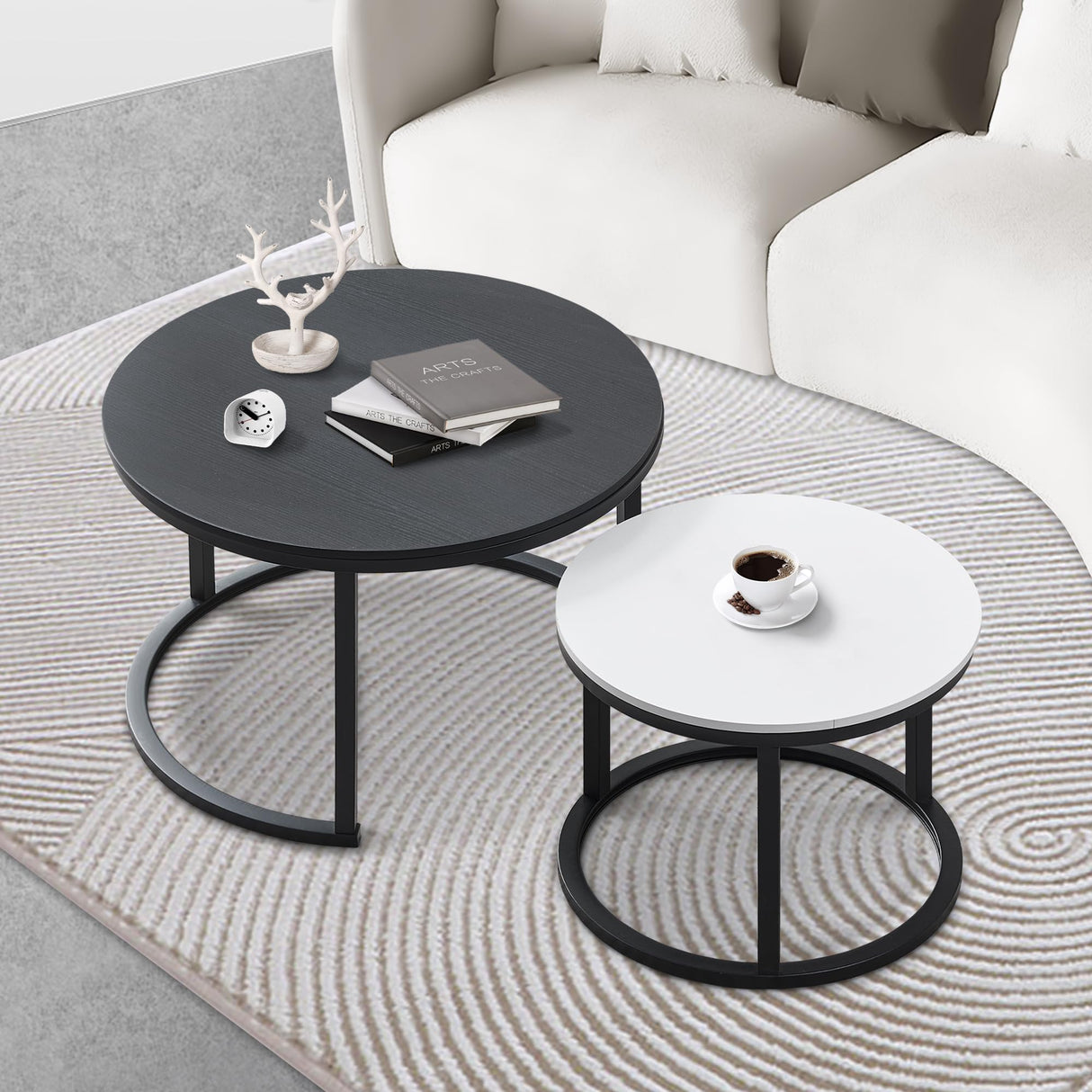 27.5 Inch Round Wood Tables 2 Pack, Small Coffee Tables for Small Spaces, Coffee Tables