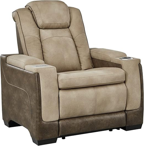 The Man-Den Leather Power Recliner with Adjustable Headrest & Wireless Charging, Gray