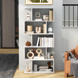 5-Tier Geometric Bookshelf, S Shaped Bookcase w/Anti-Toppling Device, Freestanding