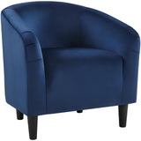 Velvet Club Chair, Modern Tufted Accent Chair with Armrest, Upholstered Barrel Chair with Solid Legs for Living Room/Bedroom/Study/Waiting Room, Navy Blue