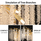 Modern Crystal Chandeliers for Dining Room, Gold Round Tree Branches Chandelier,