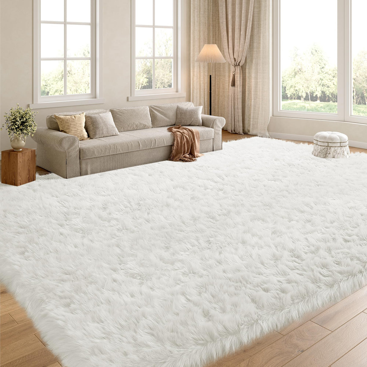 10x10 Oversized Faux Fur Area Rug - Super Soft White Shag Carpet