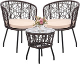 3 Pieces Patio Rattan Bistro Conversation Set