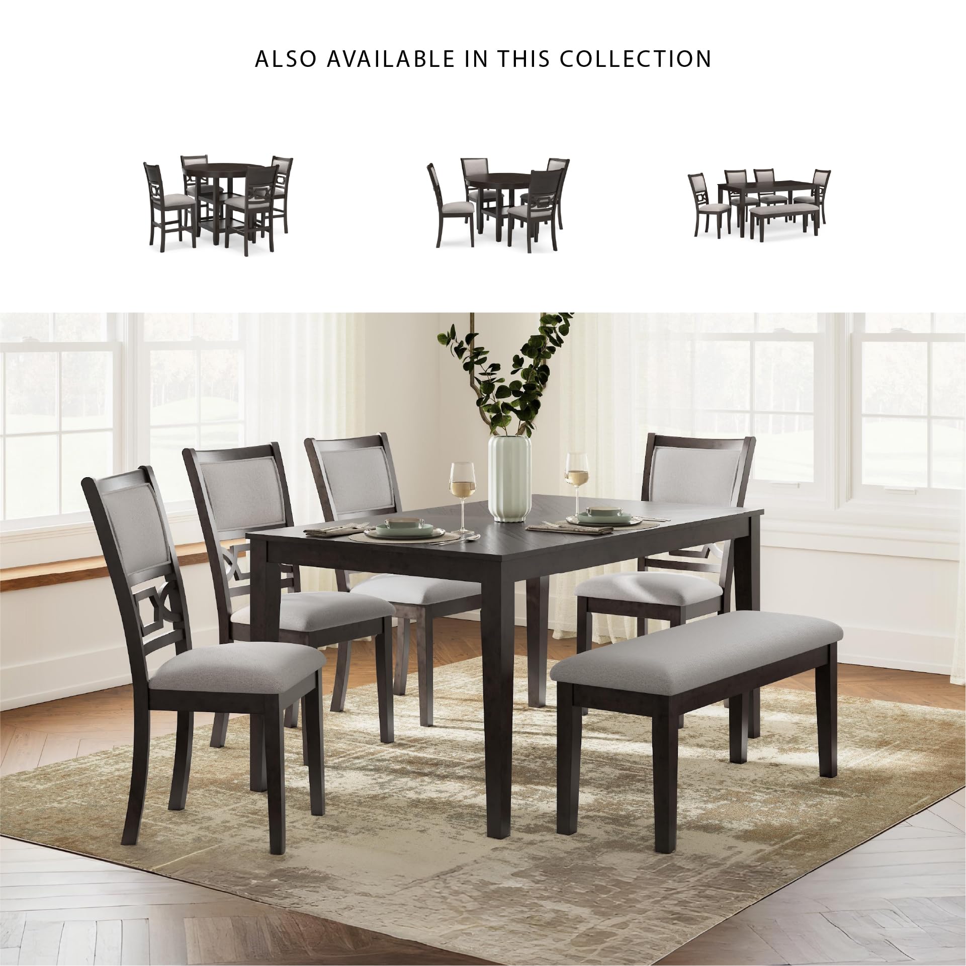 Langwest 6-Piece Dining Room Set with Upholstered Chairs and Bench