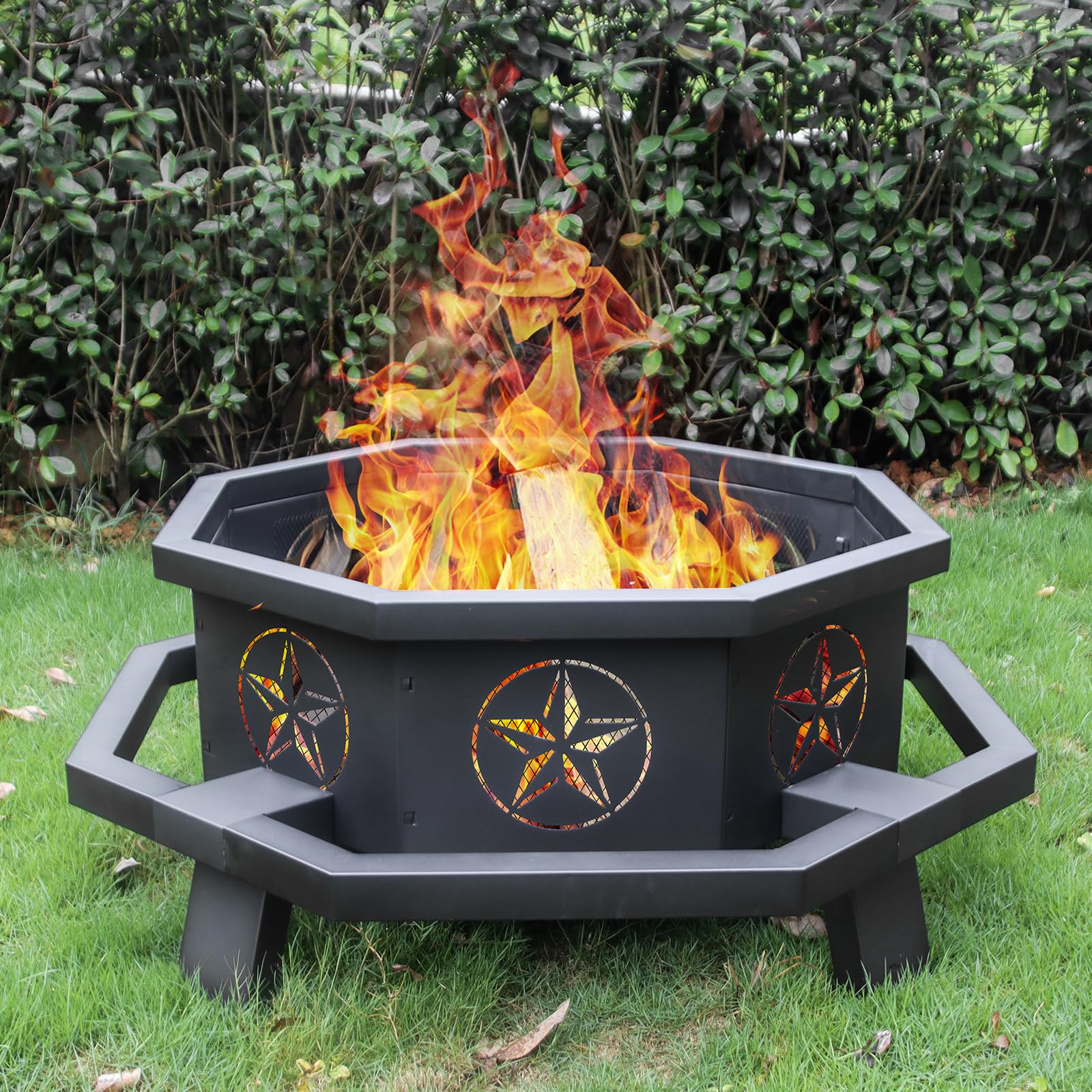 43 Inch Octagonal Fire Pit,Outdoor Fire Pit,Wood Burning Firepit for Bonfire, Firepits for Outside,Camping, Backyard, Patio,Bonfire,Garden - Bircata