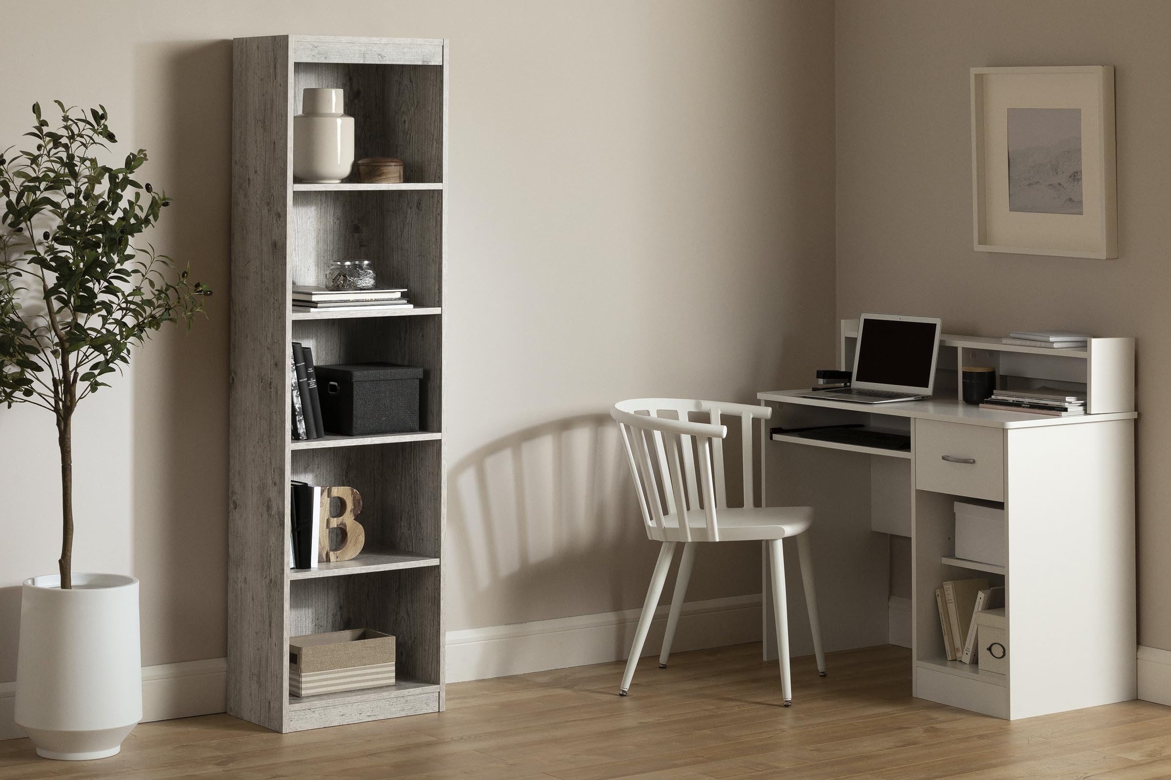 Axess 5-Shelf Narrow Bookcase Seaside Pine, Contemporary