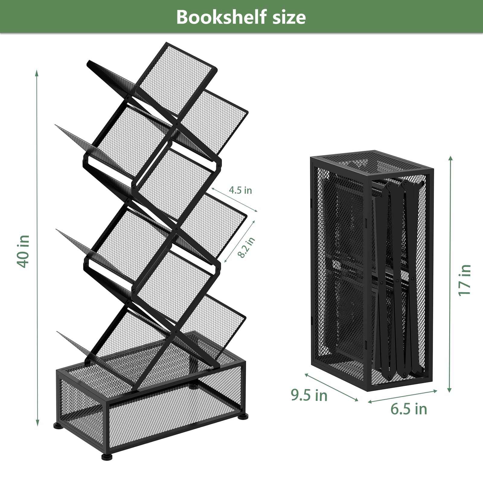 Gintan 9-Tier Corner Bookshelf with Storage,Bedroom Shelves Folding Bookshelves,No Installation Required Shelf Tree Bookcase for Living Room,Study,Home Office,Bed Room (Black)