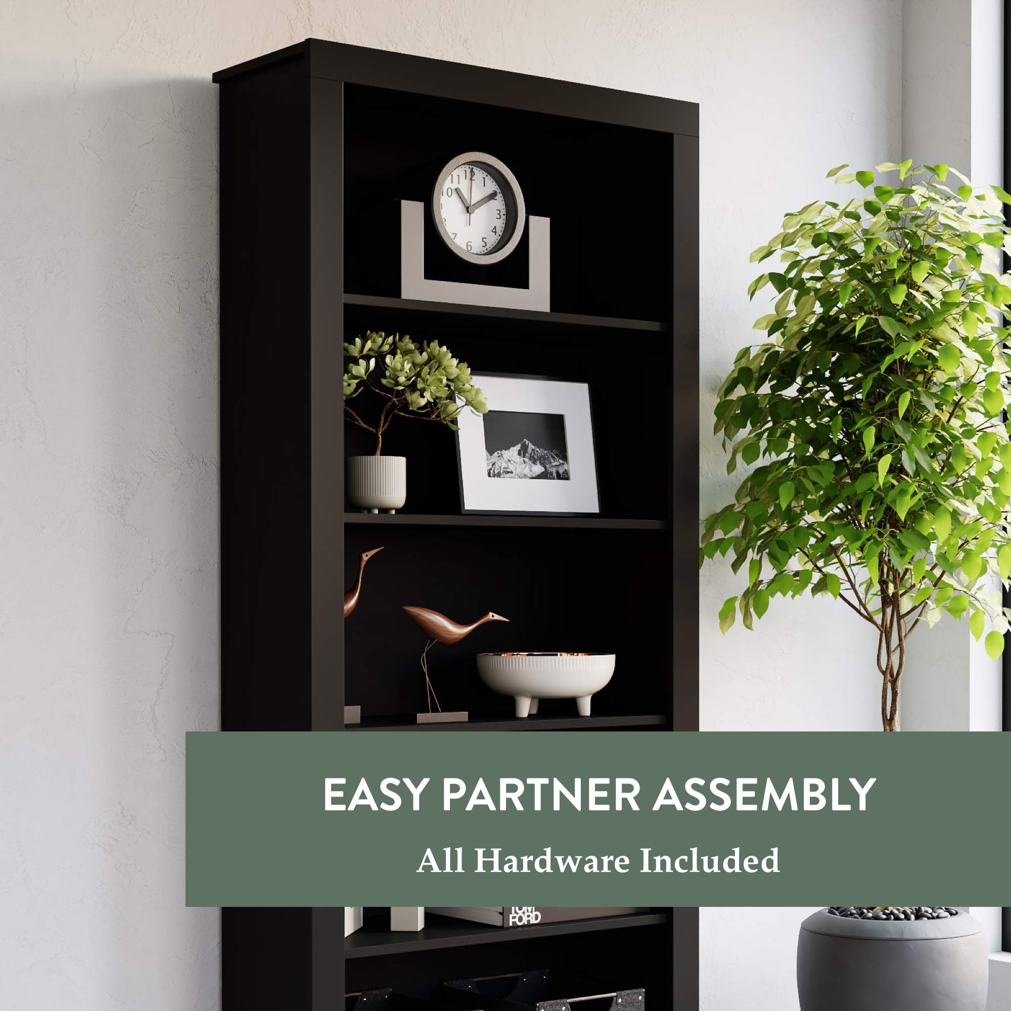  Sumac Bookcase, 5-Shelf Organizer for Bedroom Furniture or Home Office Furniture
