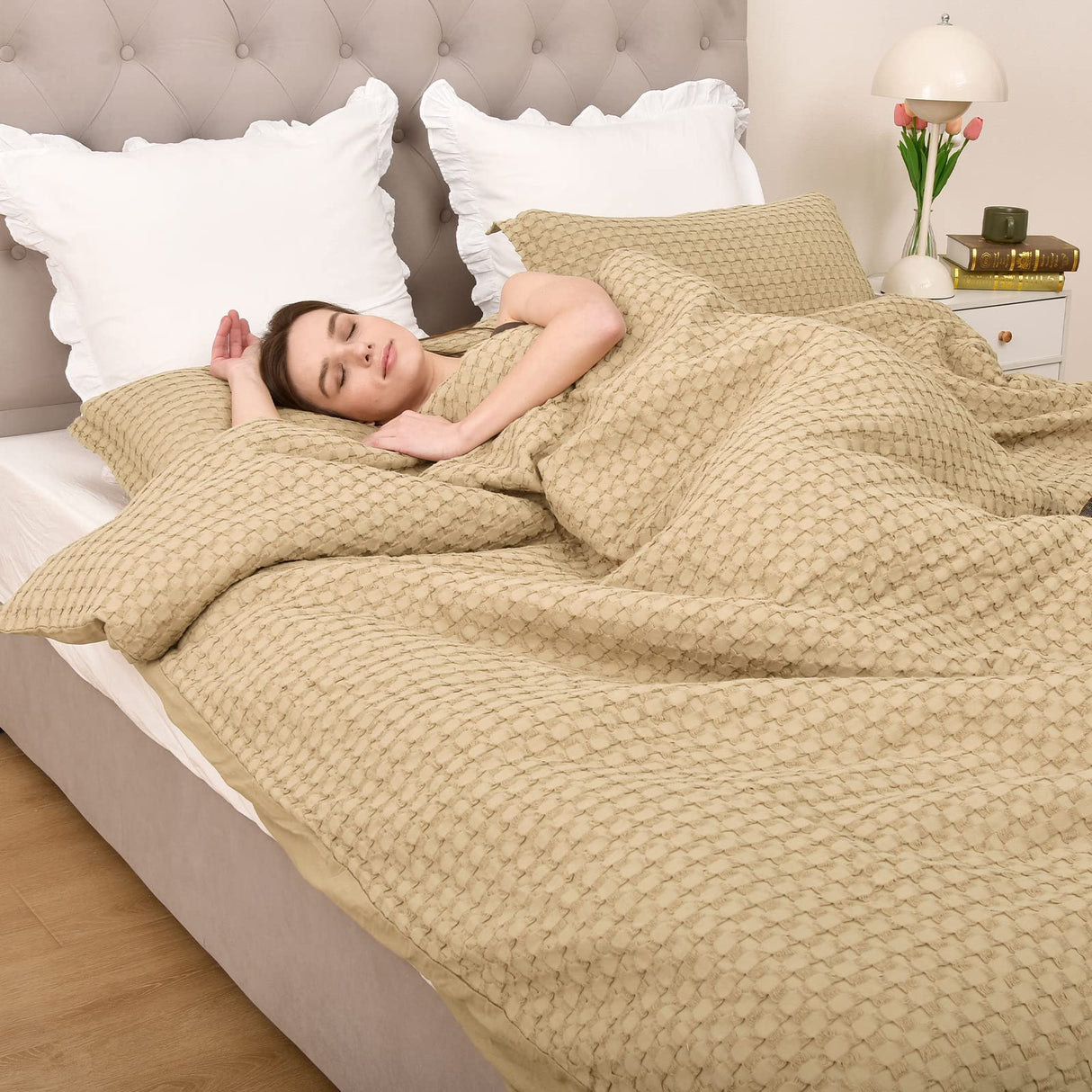 100% Cotton Waffle Duvet Cover Full, Ultra Soft Skin-Friendly Duvet Cover Set for All Season