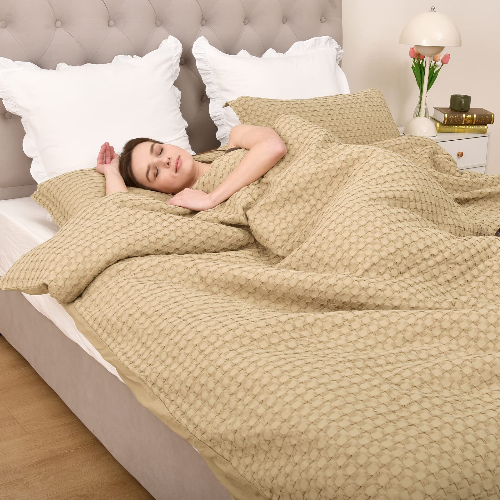 100% Cotton Waffle Duvet Cover Full, Ultra Soft Skin-Friendly Duvet Cover Set for All Season