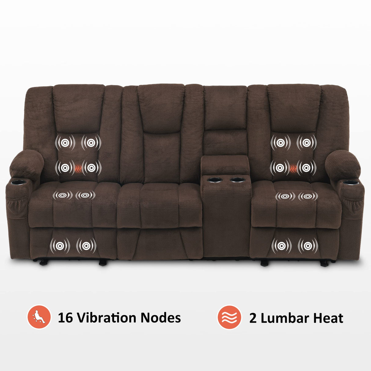 Power Reclining Sofa with Heat and Massage,USB Ports, Cup Holders