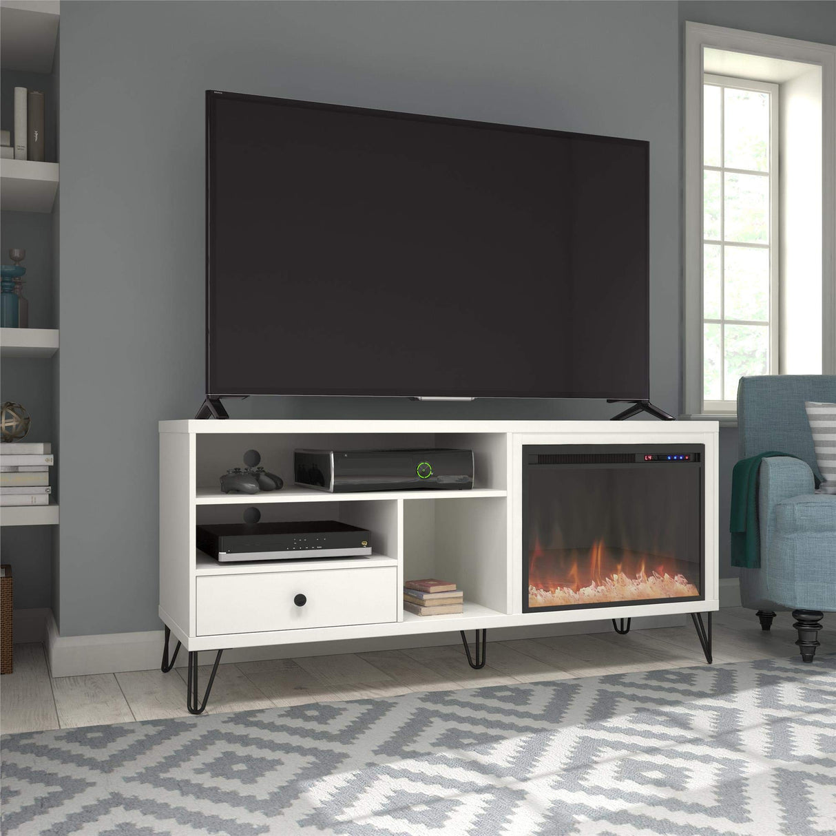 Home Owen Fireplace TV Stand for TVs up to 65", White