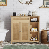 Irontar Bathroom Cabinet with Rattan Doors, Bathroom Floor Cabinet with Open Storage & Adjustable Shelf, Coffee Bar with Drawer, Storage Cabinet for Living Room, Entryway, Natural CWG001M