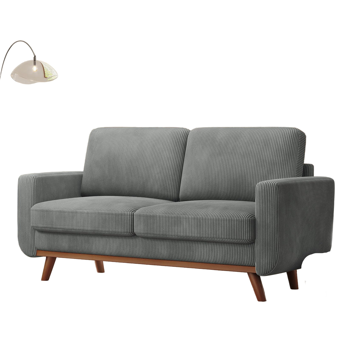 68" Loveseat Sofa Dark Gray, Comfy Corduroy Couch With Spring Cushion and Solid Wood