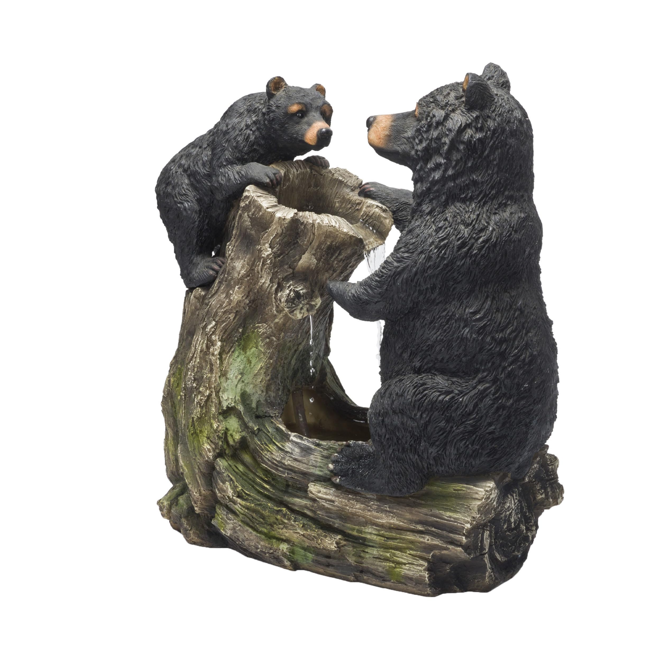USA1132 Indoor/Outdoor Floor Bear and Cub on Log Fountain
