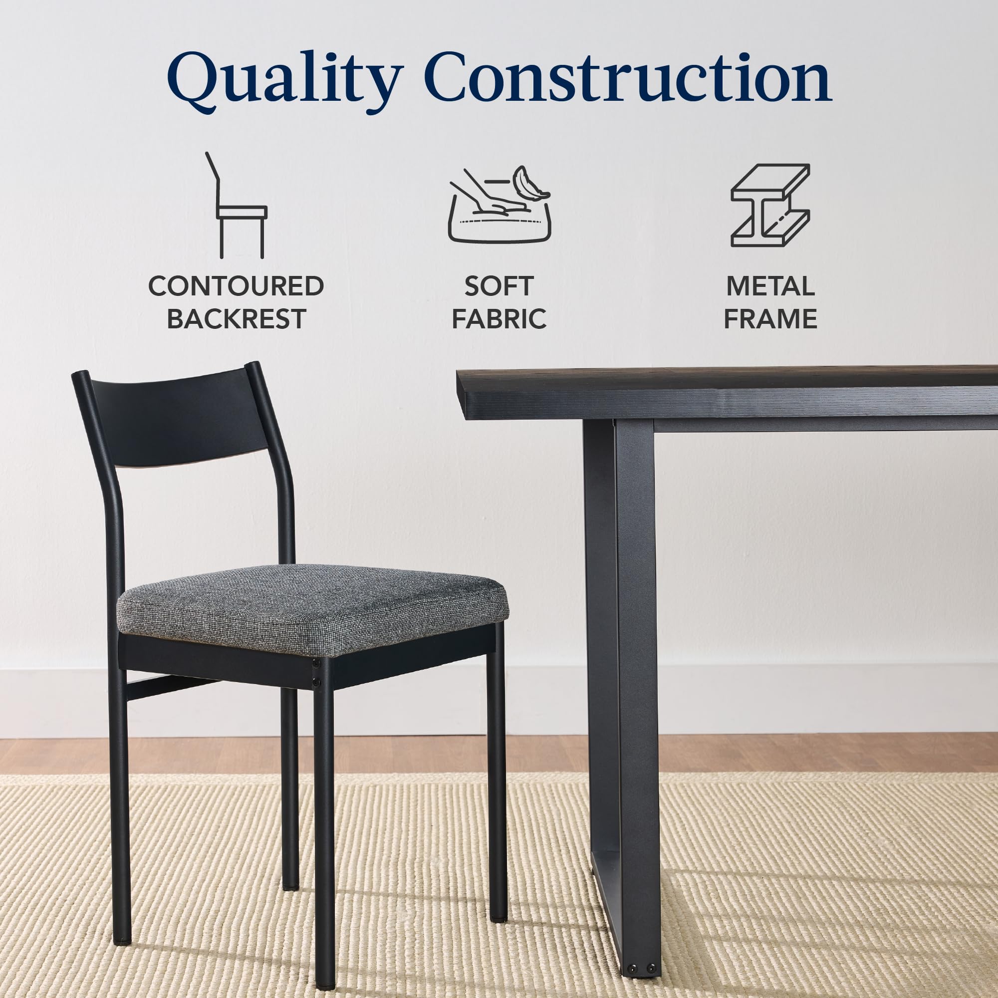 7-Piece Modern Dining Set - Metal Table & 6 Upholstered Chairs