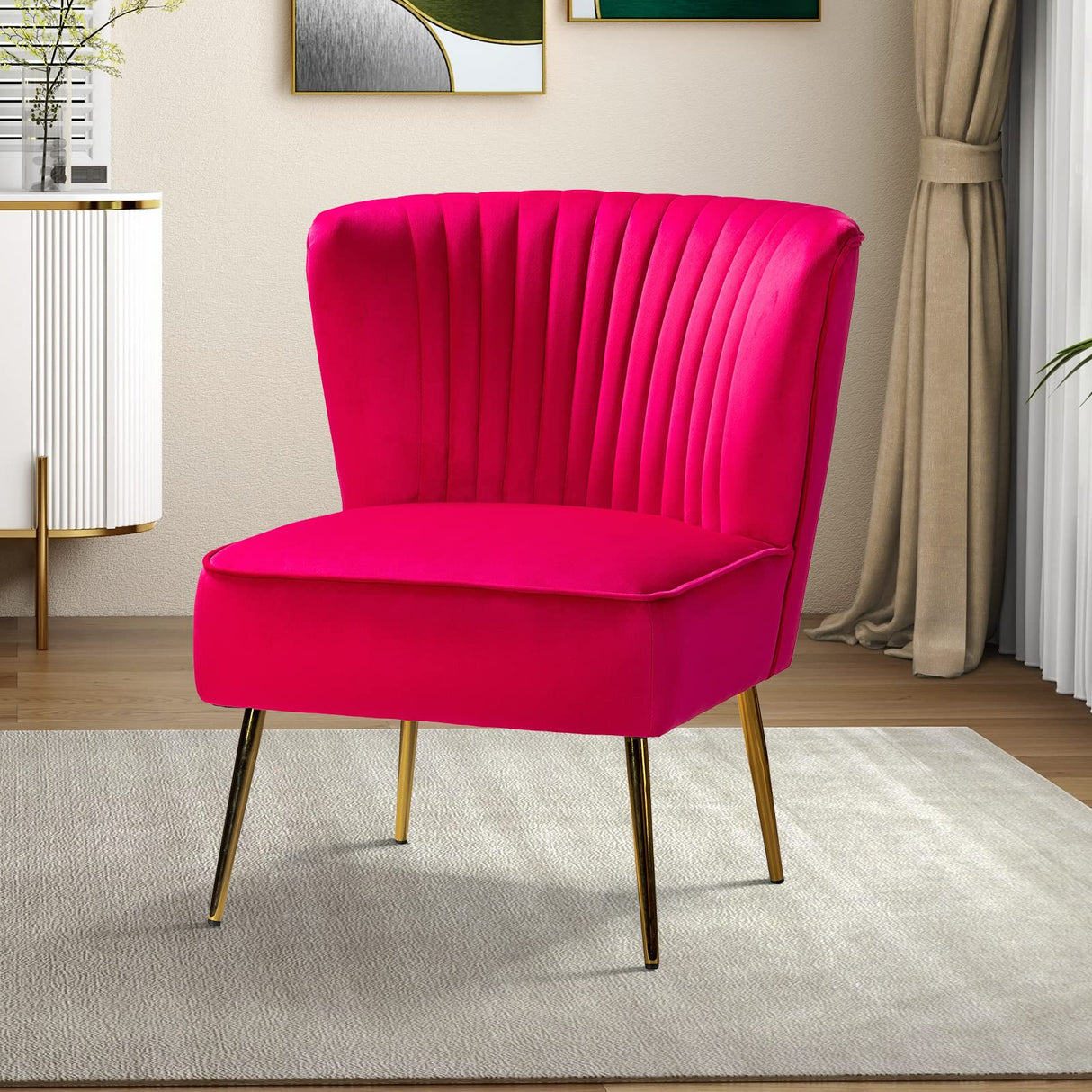 Velvet Accent Chair, Modern Upholstered Cute Side Chair with Gold Metal Legs, Armless