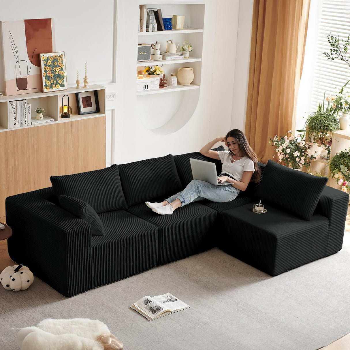 104" Cloud Couch, Modular Sectional Sofa Couch, L-Shape Upholstered Couches Modern