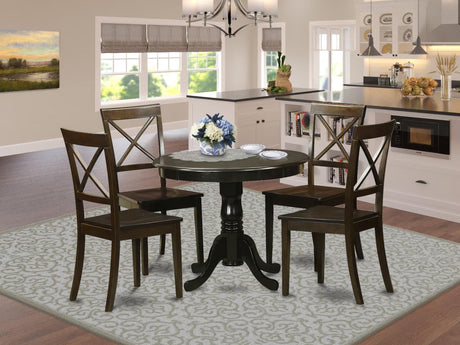 HLBO5-CAP-W 5 Piece Kitchen Table Set for 4 Includes a Round Dining Table with Pedestal and 4 Dining