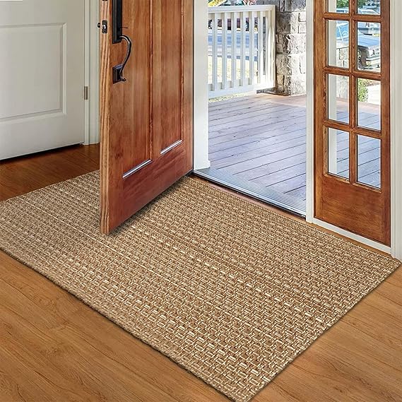 Washable Area Rug 5x7 - Non Slip Rubber Backed Faux Jute Rug