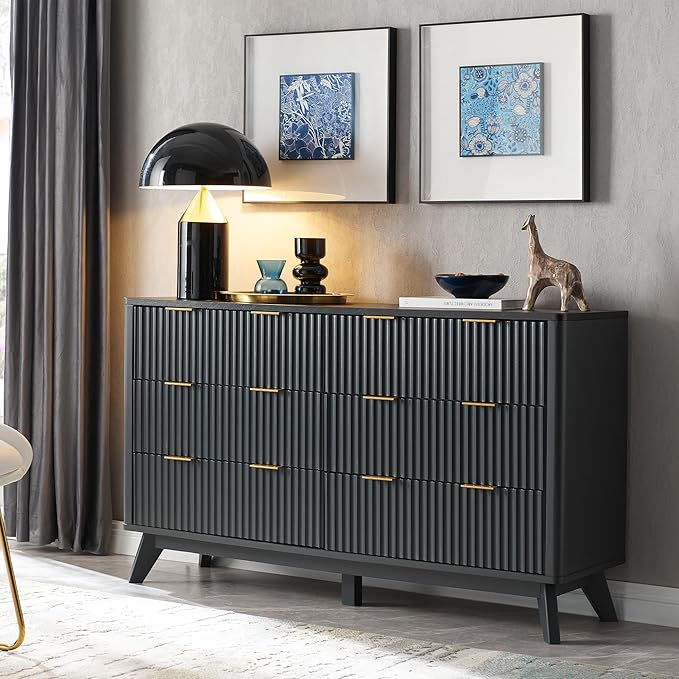 Fluted 6 Drawers Dresser, 54" Wide Modern Chest of Drawers