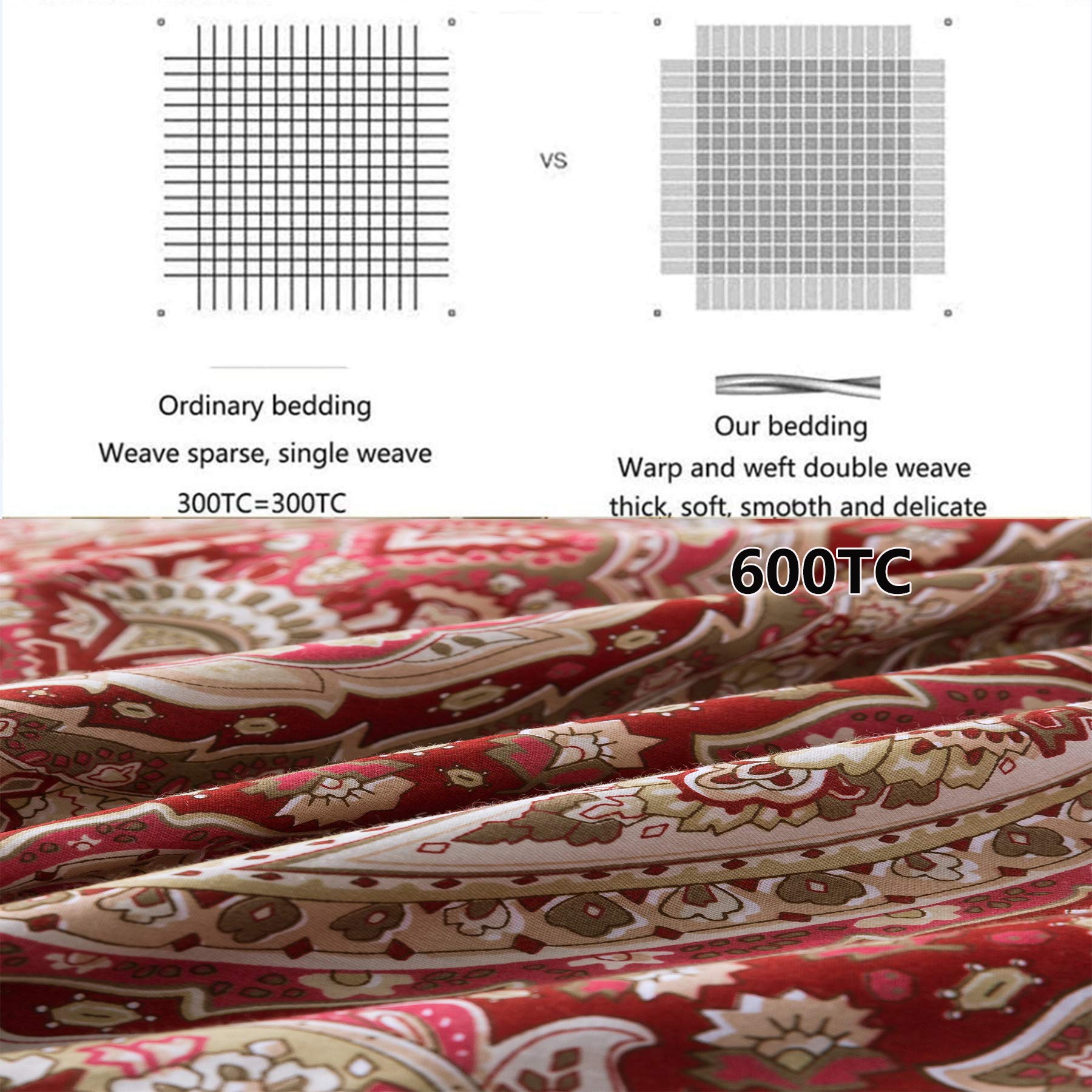 Paisley Duvet Cover Set Queen Red and Beige Reversible Paisley Floral Bedding 100%