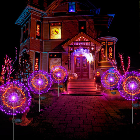 Halloween Firework Lights Outdoor Decorations, 2 Pack Halloween Solar Lights with 8