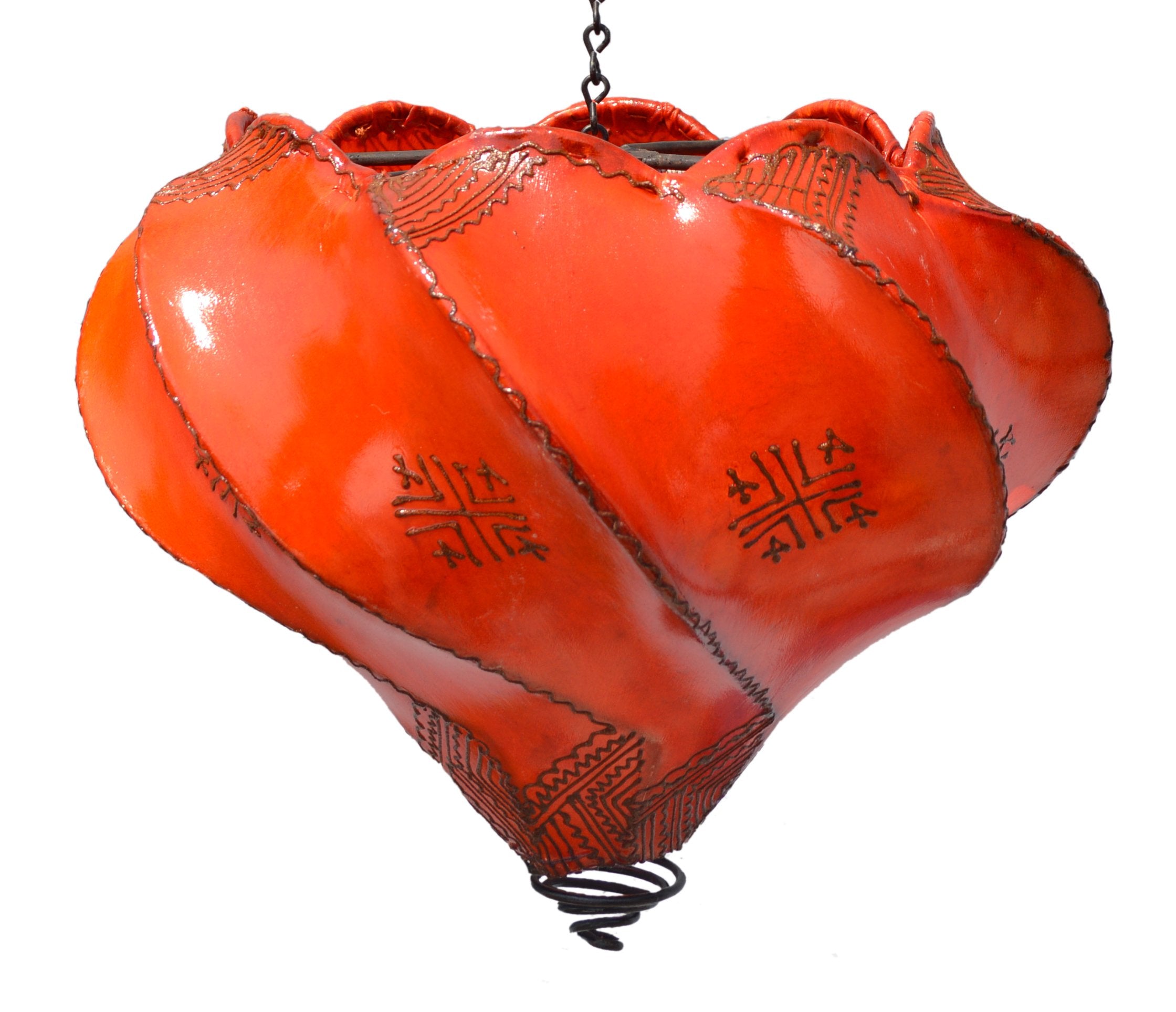 Handmade Moroccan Henna Leather Lamp - Orange Ceiling & Wall Sconce