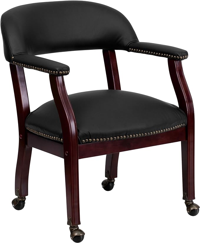 Sarah Black Vinyl Luxurious Conference Chair with Accent Nail Trim and Casters